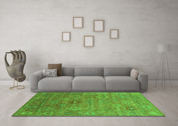 Machine Washable Oriental Green Industrial Area Rugs in a Living Room,, wshurb2003grn