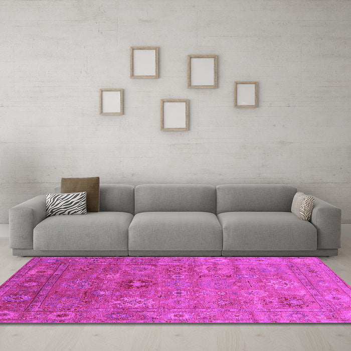 Machine Washable Oriental Pink Industrial Rug in a Living Room, wshurb2003pnk