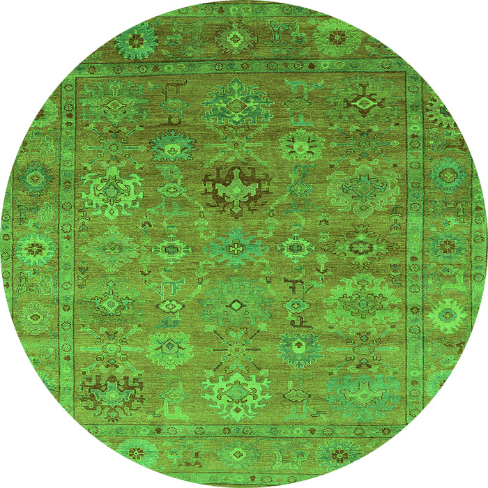 Round Machine Washable Oriental Green Industrial Area Rugs, wshurb2003grn