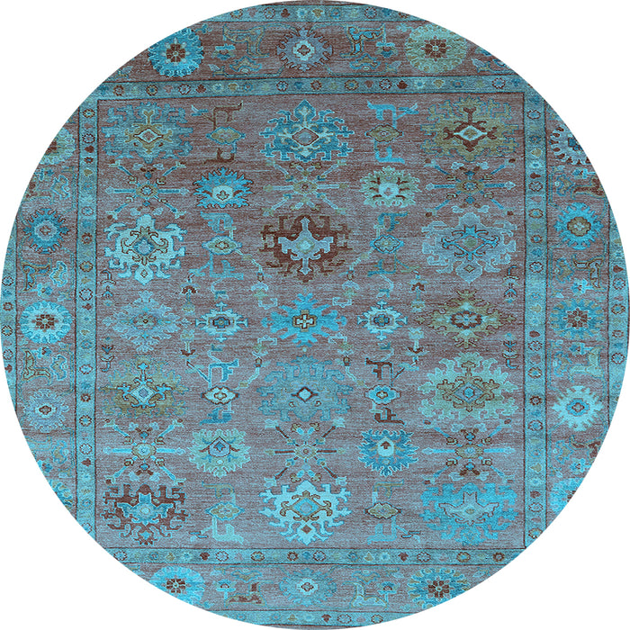 Round Machine Washable Oriental Light Blue Industrial Rug, wshurb2003lblu