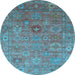 Round Machine Washable Oriental Light Blue Industrial Rug, wshurb2003lblu