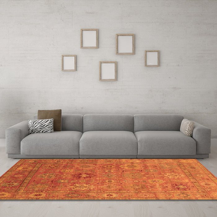 Machine Washable Oriental Orange Industrial Area Rugs in a Living Room, wshurb2003org