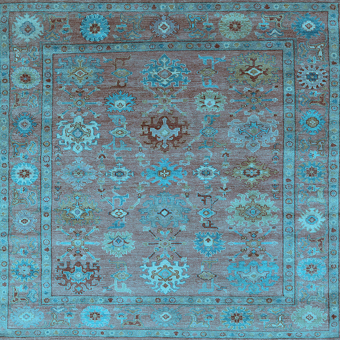 Square Machine Washable Oriental Light Blue Industrial Rug, wshurb2003lblu
