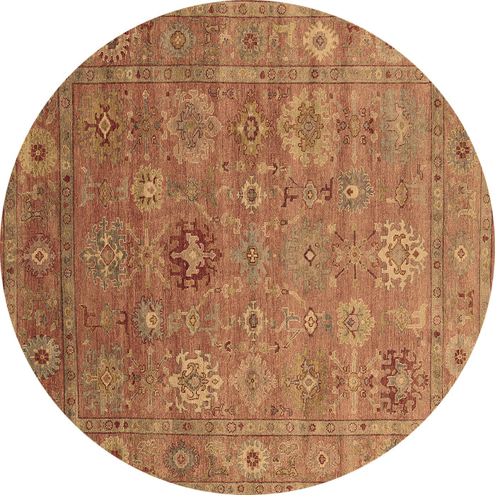 Round Machine Washable Oriental Brown Industrial Rug, wshurb2003brn