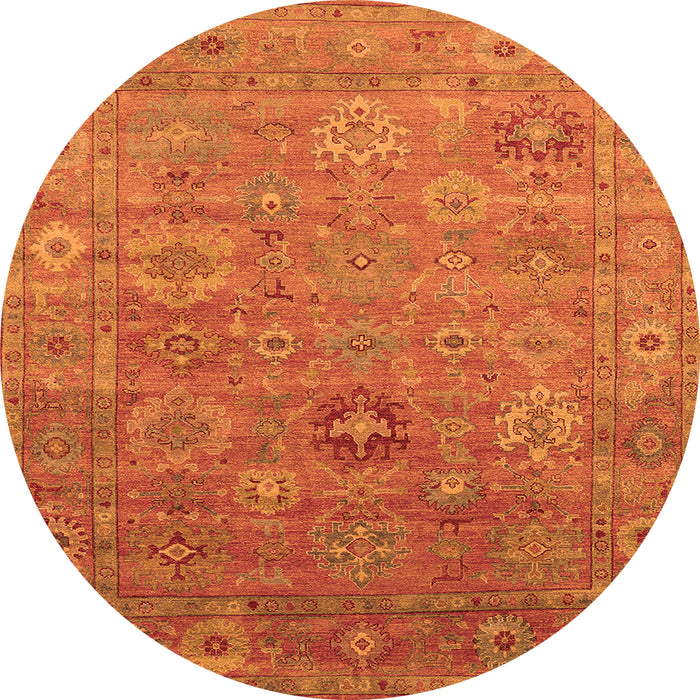 Round Machine Washable Oriental Orange Industrial Area Rugs, wshurb2003org