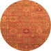 Round Machine Washable Oriental Orange Industrial Area Rugs, wshurb2003org