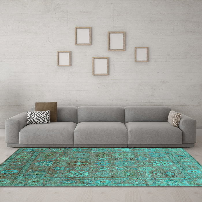 Machine Washable Oriental Turquoise Industrial Area Rugs in a Living Room,, wshurb2003turq