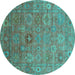 Round Oriental Turquoise Industrial Rug, urb2003turq