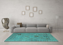 Machine Washable Oriental Turquoise Industrial Area Rugs in a Living Room,, wshurb2004turq