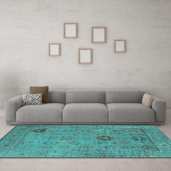 Machine Washable Oriental Turquoise Industrial Area Rugs in a Living Room,, wshurb2004turq