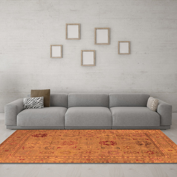 Machine Washable Oriental Orange Industrial Area Rugs in a Living Room, wshurb2004org