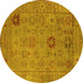 Round Machine Washable Oriental Yellow Industrial Rug, wshurb2004yw