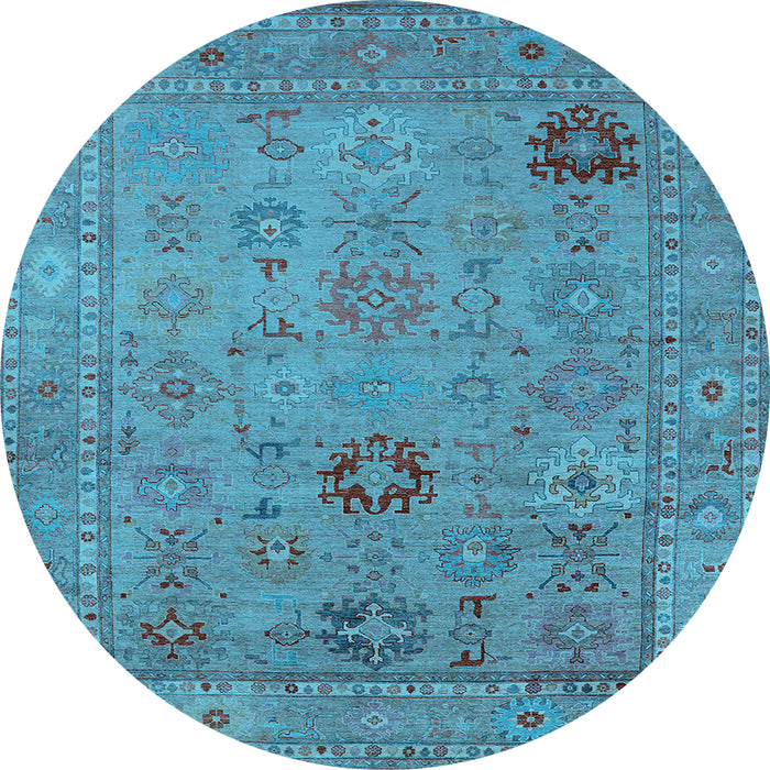 Round Machine Washable Oriental Light Blue Industrial Rug, wshurb2004lblu