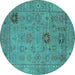 Round Machine Washable Oriental Turquoise Industrial Area Rugs, wshurb2004turq