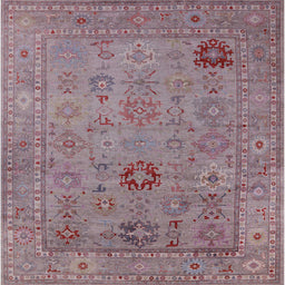 Square Mid-Century Modern Raspberry Purple Oriental Rug, urb2004