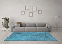 Machine Washable Oriental Light Blue Industrial Rug, wshurb2004lblu