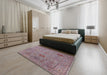 Mid-Century Modern Raspberry Purple Oriental Rug in a Bedroom, urb2004