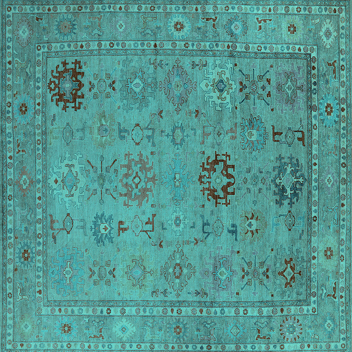 Square Machine Washable Oriental Turquoise Industrial Area Rugs, wshurb2004turq