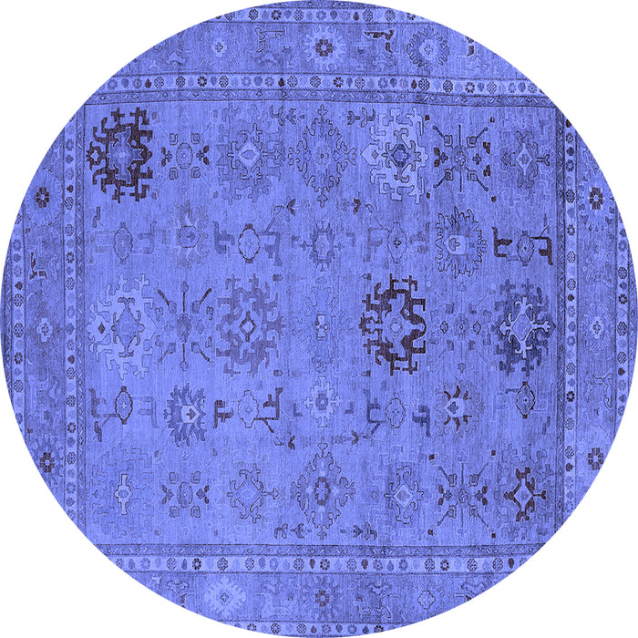 Round Machine Washable Oriental Blue Industrial Rug, wshurb2004blu