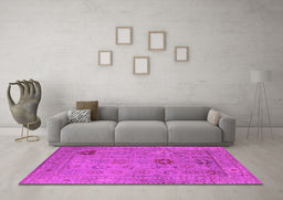 Machine Washable Oriental Pink Industrial Rug in a Living Room, wshurb2004pnk