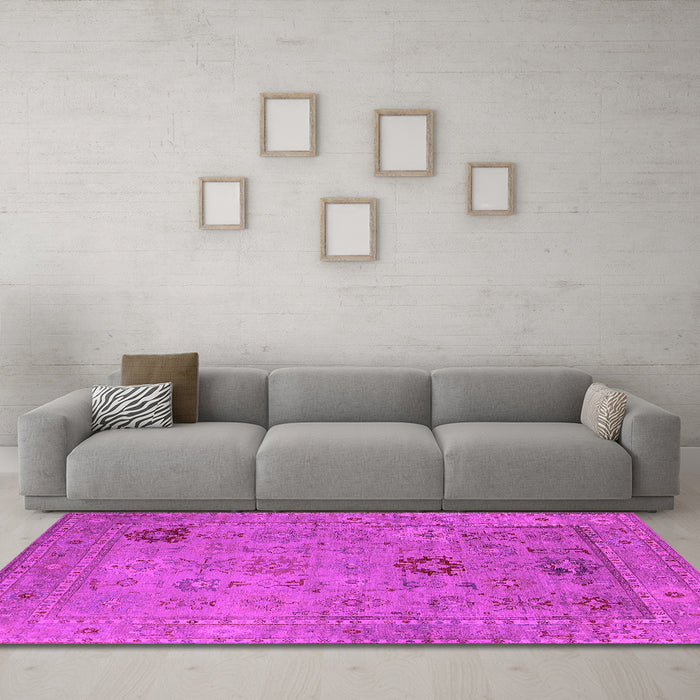 Machine Washable Oriental Pink Industrial Rug in a Living Room, wshurb2004pnk