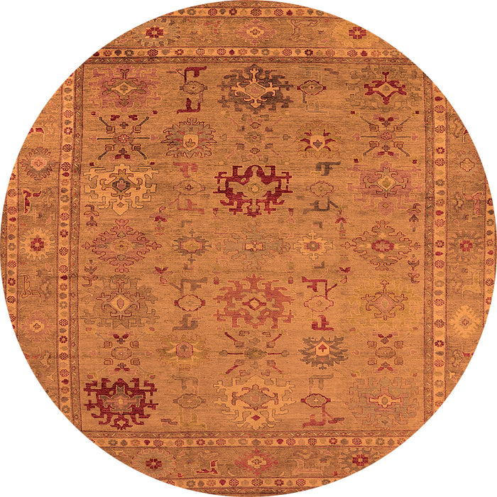 Round Machine Washable Oriental Orange Industrial Area Rugs, wshurb2004org