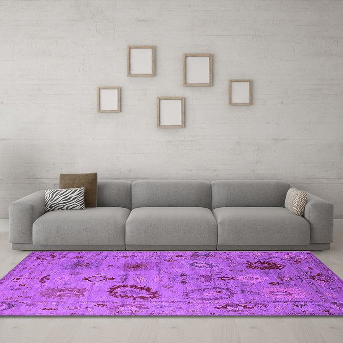 Machine Washable Oriental Purple Industrial Area Rugs in a Living Room, wshurb2005pur