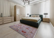 Mid-Century Modern Mauve Taupe Purple Oriental Rug in a Bedroom, urb2005