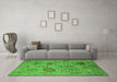 Machine Washable Oriental Green Industrial Area Rugs in a Living Room,, wshurb2005grn