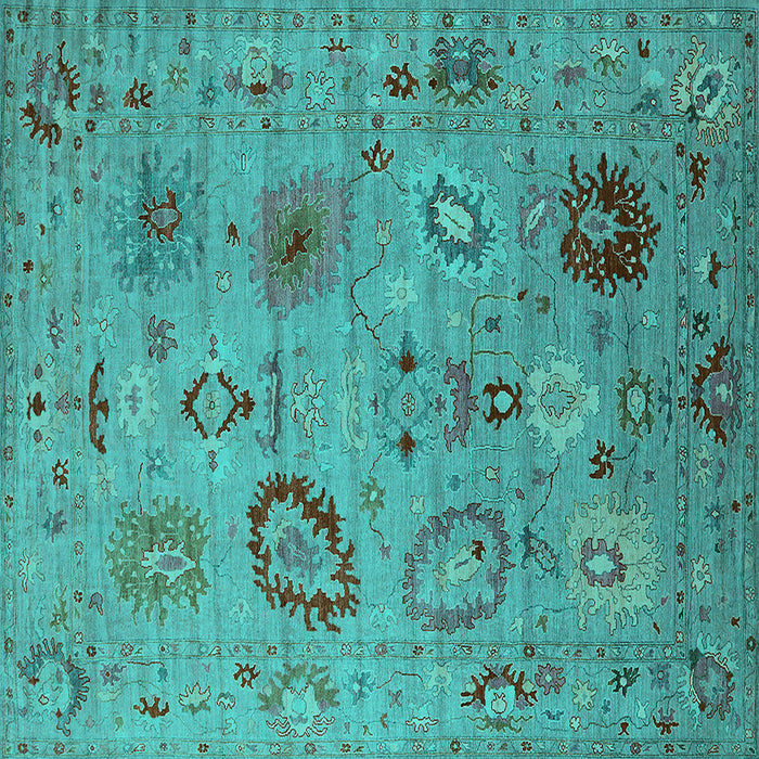 Square Machine Washable Oriental Turquoise Industrial Area Rugs, wshurb2005turq