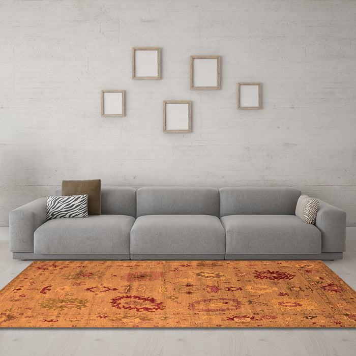 Machine Washable Oriental Orange Industrial Area Rugs in a Living Room, wshurb2005org