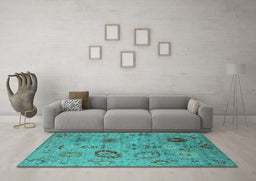 Machine Washable Oriental Turquoise Industrial Area Rugs in a Living Room,, wshurb2005turq