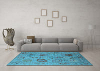 Machine Washable Oriental Light Blue Industrial Rug, wshurb2005lblu