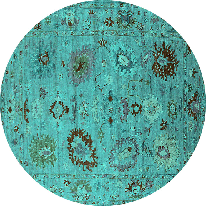 Round Machine Washable Oriental Turquoise Industrial Area Rugs, wshurb2005turq