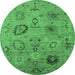 Round Machine Washable Oriental Emerald Green Industrial Area Rugs, wshurb2005emgrn