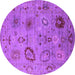 Round Machine Washable Oriental Purple Industrial Area Rugs, wshurb2005pur