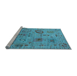 Sideview of Machine Washable Oriental Light Blue Industrial Rug, wshurb2005lblu