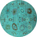 Round Oriental Turquoise Industrial Rug, urb2005turq