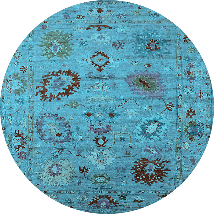 Round Machine Washable Oriental Light Blue Industrial Rug, wshurb2005lblu