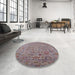 Round Mid-Century Modern Mauve Taupe Purple Oriental Rug in a Office, urb2006