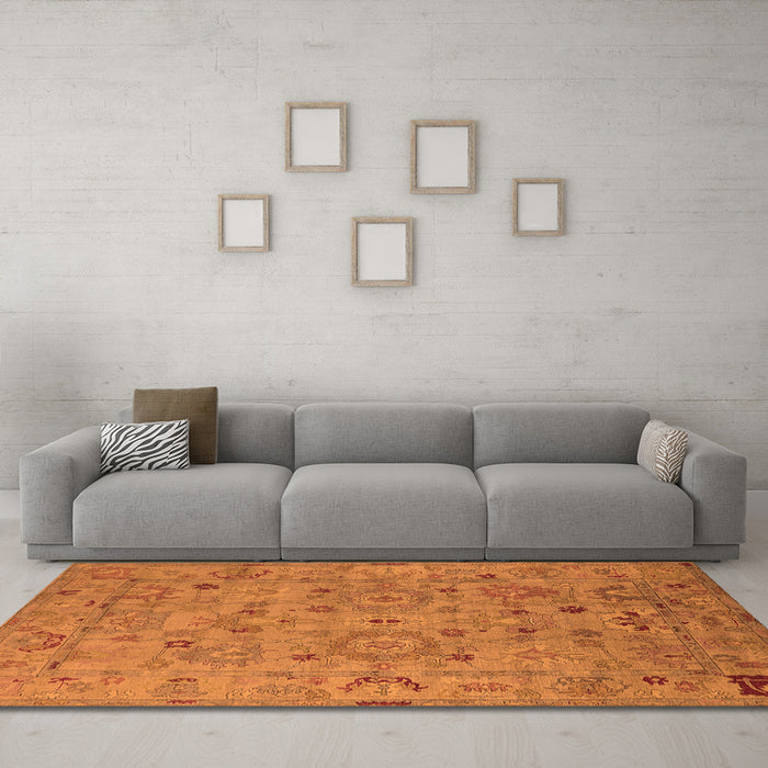 Machine Washable Oriental Orange Industrial Area Rugs in a Living Room, wshurb2006org
