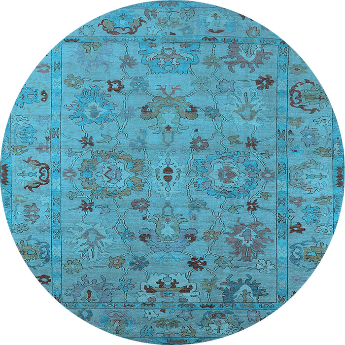 Round Machine Washable Oriental Light Blue Industrial Rug, wshurb2006lblu