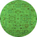 Round Machine Washable Oriental Green Industrial Area Rugs, wshurb2006grn