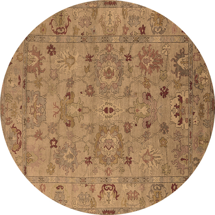 Round Machine Washable Oriental Brown Industrial Rug, wshurb2006brn