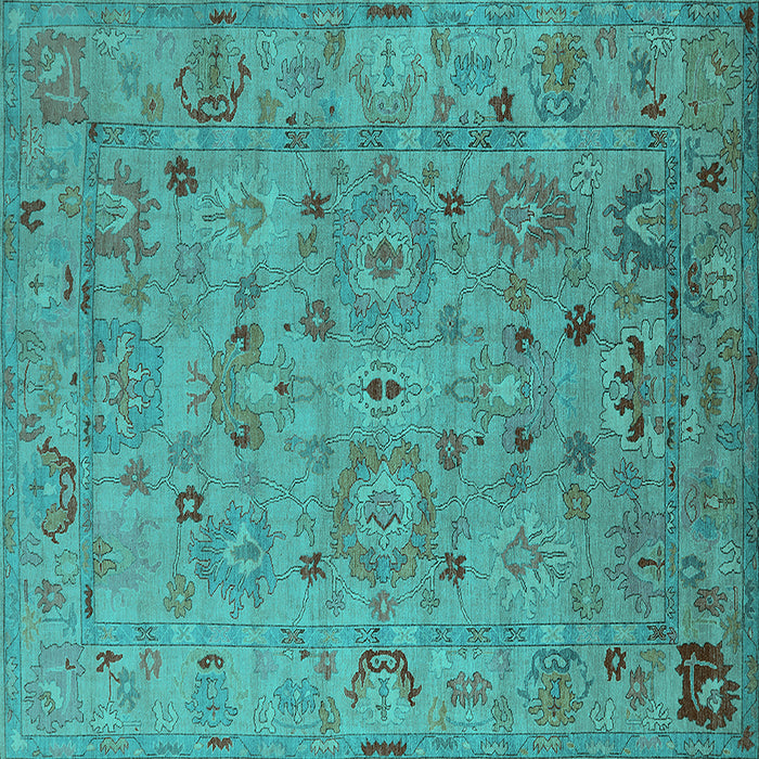 Square Machine Washable Oriental Turquoise Industrial Area Rugs, wshurb2006turq
