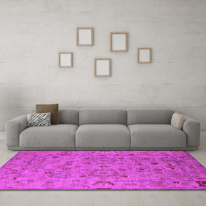 Machine Washable Oriental Pink Industrial Rug in a Living Room, wshurb2006pnk