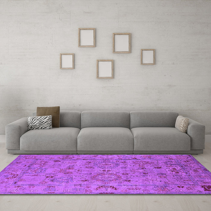 Machine Washable Oriental Purple Industrial Area Rugs in a Living Room, wshurb2006pur