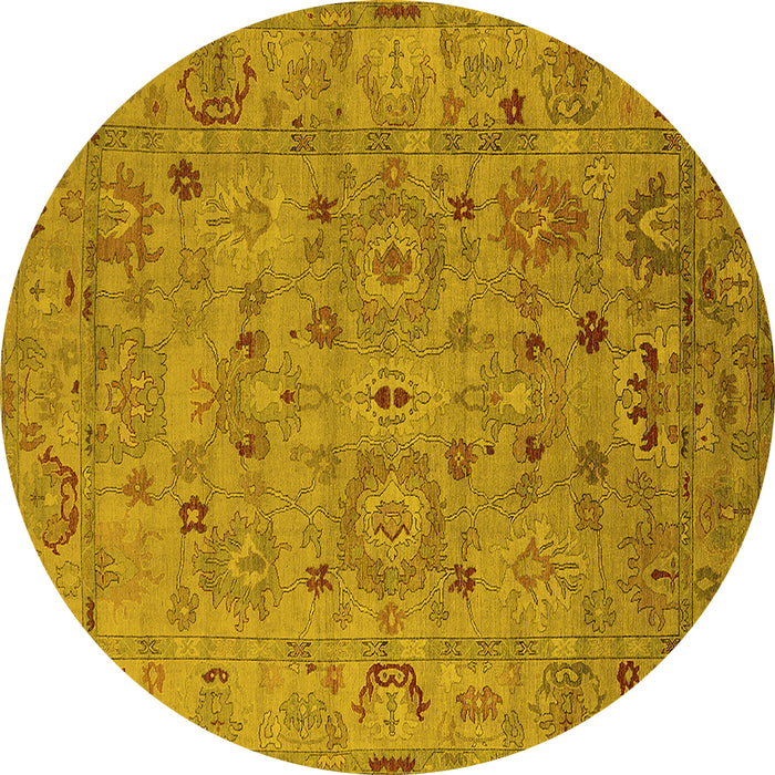 Round Machine Washable Oriental Yellow Industrial Rug, wshurb2006yw