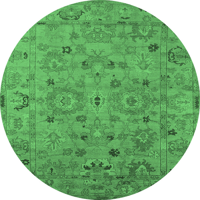 Round Machine Washable Oriental Emerald Green Industrial Area Rugs, wshurb2006emgrn