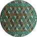 Round Machine Washable Oriental Turquoise Industrial Area Rugs, wshurb2007turq